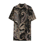 Dark Brown Paisley Pattern Print Cotton Hawaiian Shirt