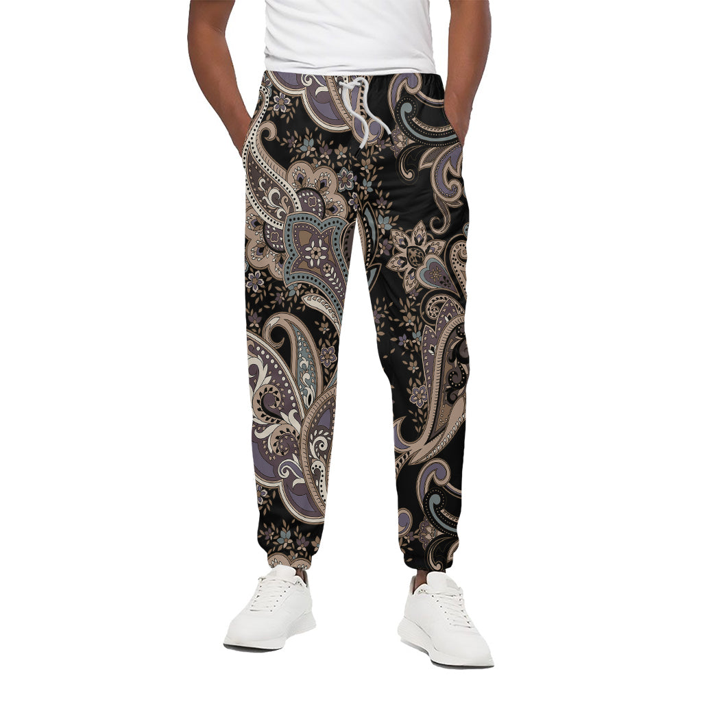 Dark Brown Paisley Pattern Print Cotton Pants