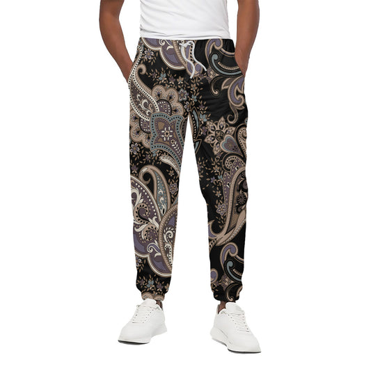 Dark Brown Paisley Pattern Print Cotton Pants