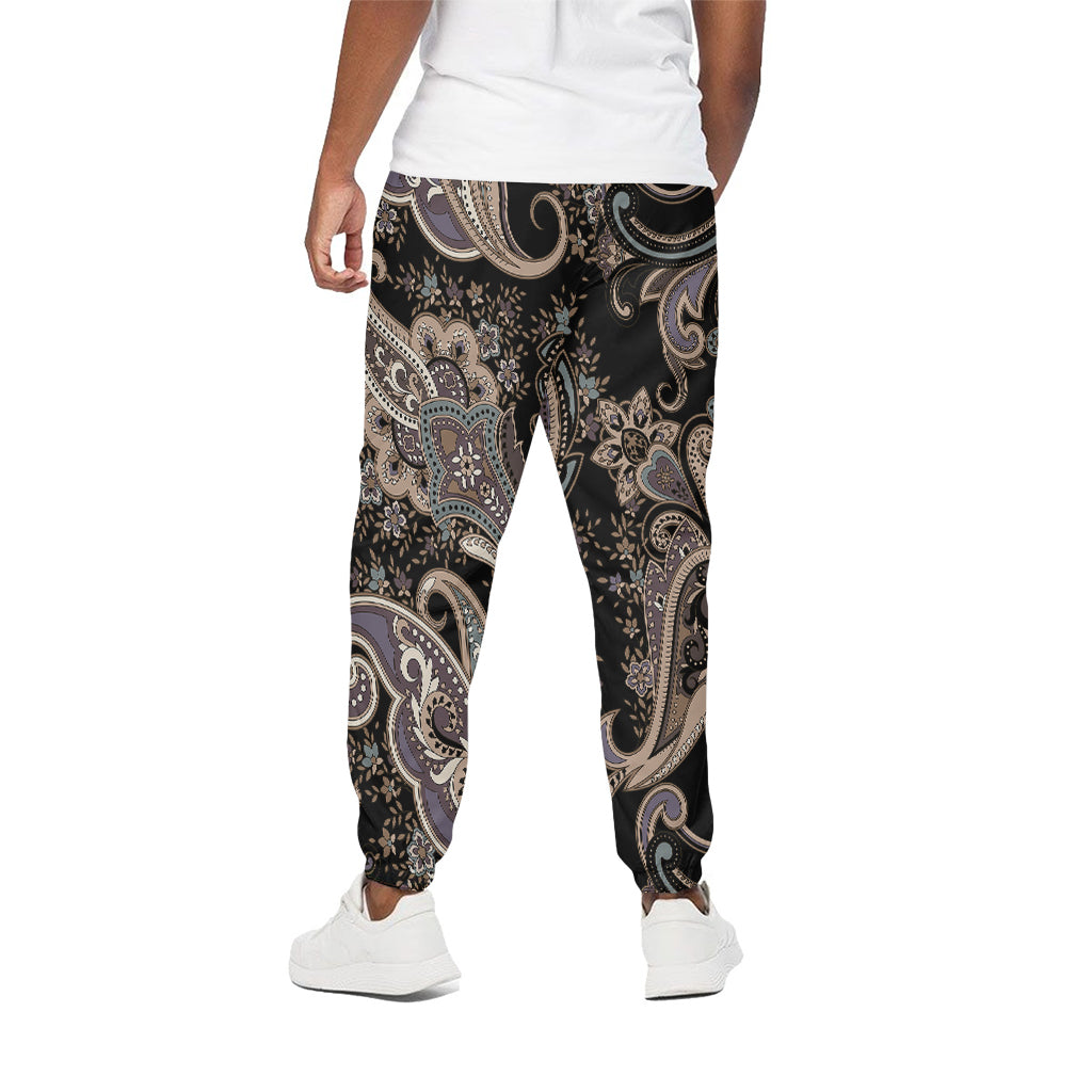 Dark Brown Paisley Pattern Print Cotton Pants
