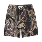 Dark Brown Paisley Pattern Print Cotton Shorts