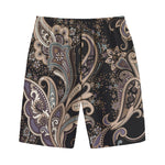 Dark Brown Paisley Pattern Print Cotton Shorts