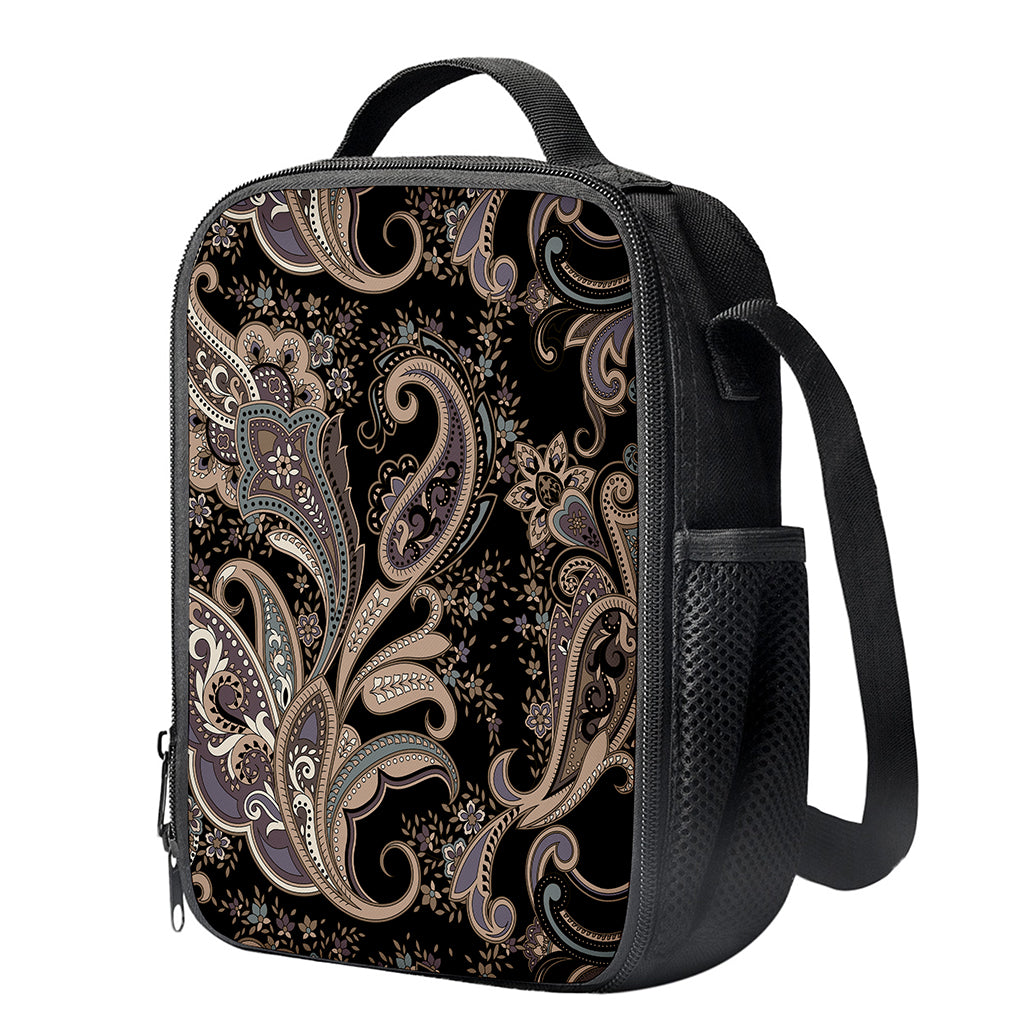 Dark Brown Paisley Pattern Print Crossbody Lunch Bag