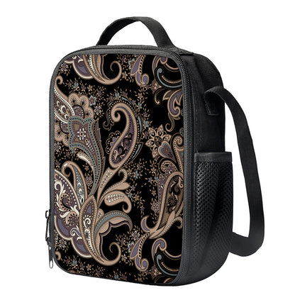 Dark Brown Paisley Pattern Print Crossbody Lunch Bag