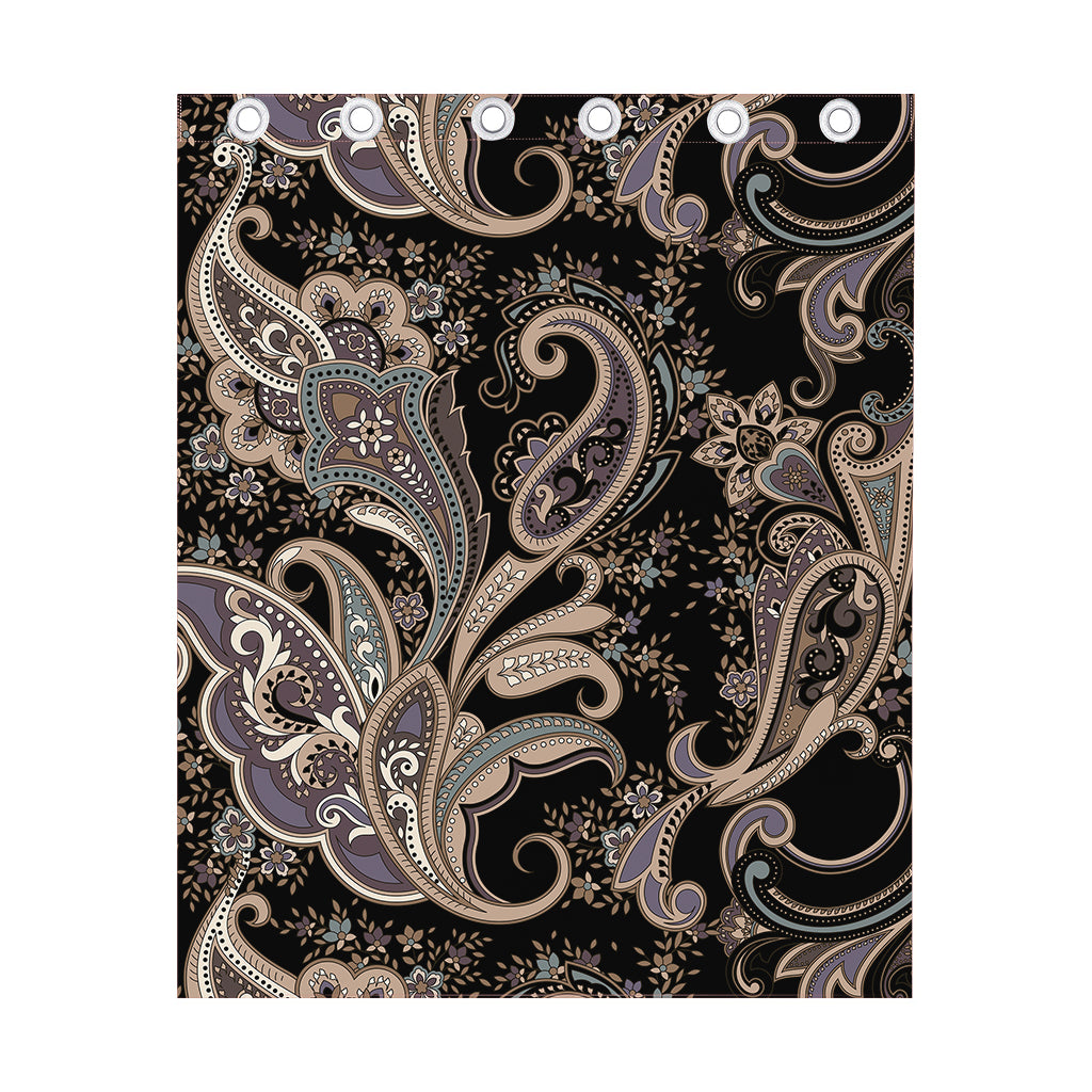 Dark Brown Paisley Pattern Print Curtain