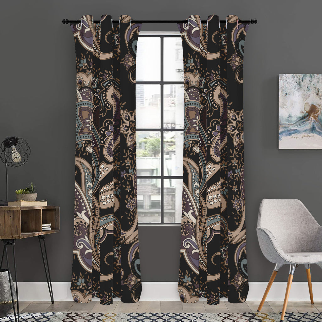 Dark Brown Paisley Pattern Print Curtain