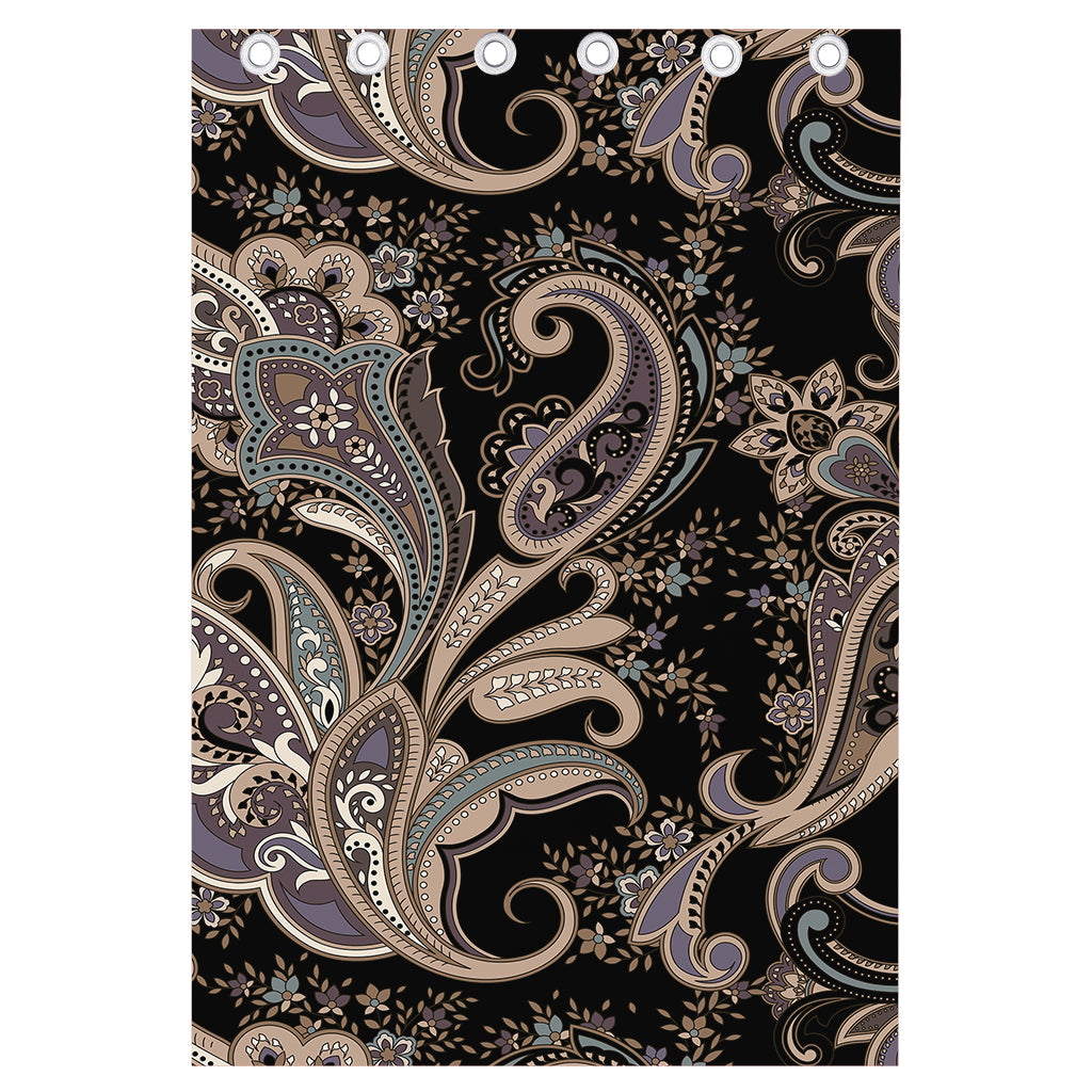 Dark Brown Paisley Pattern Print Curtain