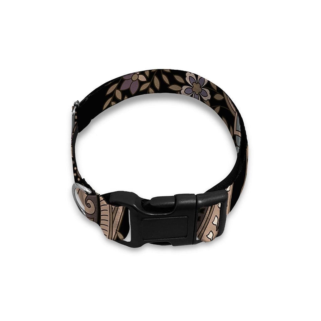 Dark Brown Paisley Pattern Print Dog Collar