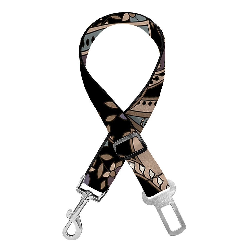 Dark Brown Paisley Pattern Print Dog Seat Belt