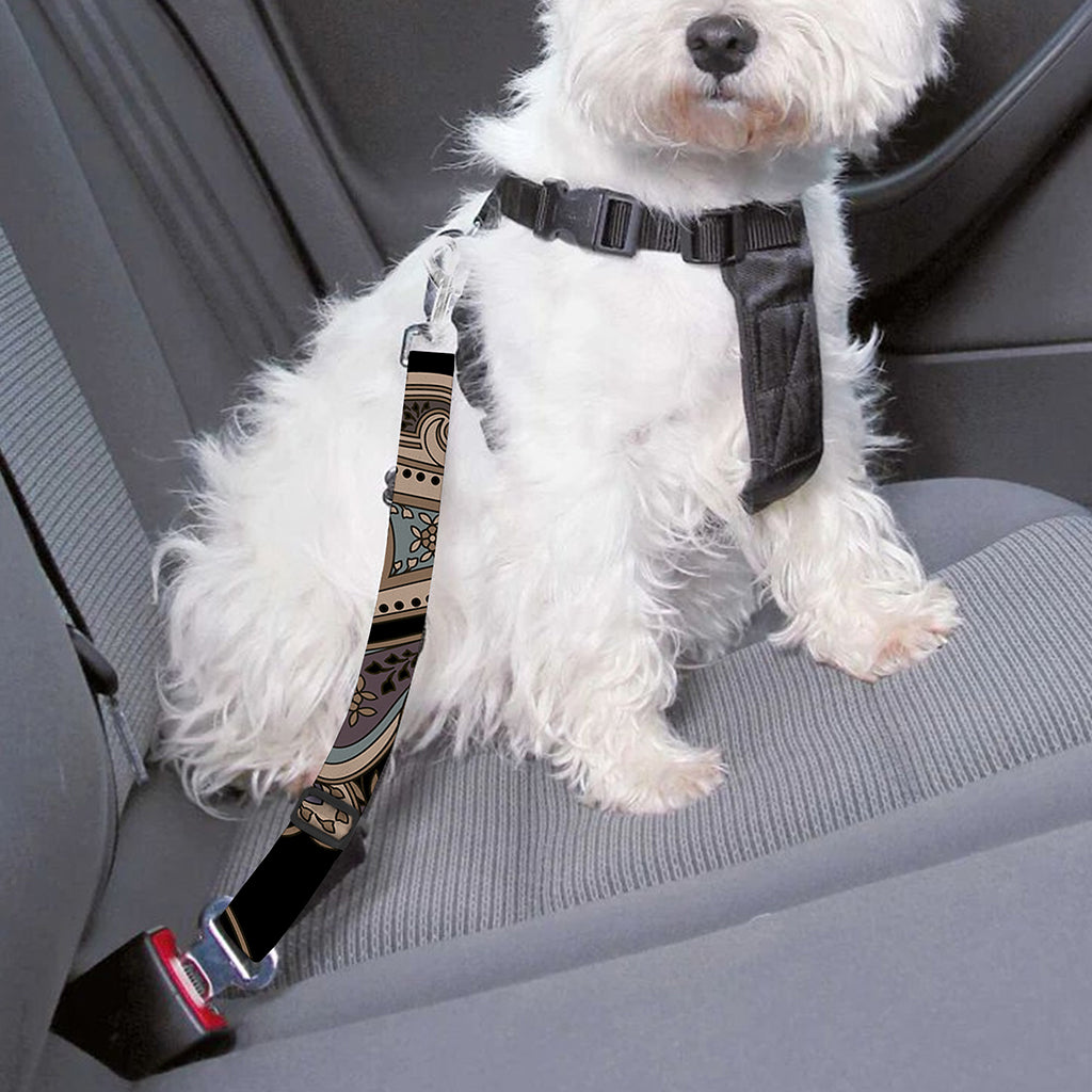 Dark Brown Paisley Pattern Print Dog Seat Belt