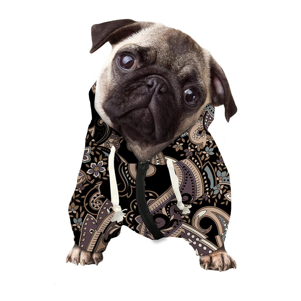 Dark Brown Paisley Pattern Print Dog Zip Up Hoodie