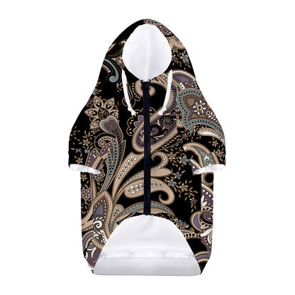 Dark Brown Paisley Pattern Print Dog Zip Up Hoodie