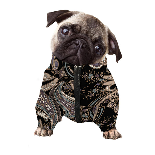 Dark Brown Paisley Pattern Print Dog Zip Up Jacket