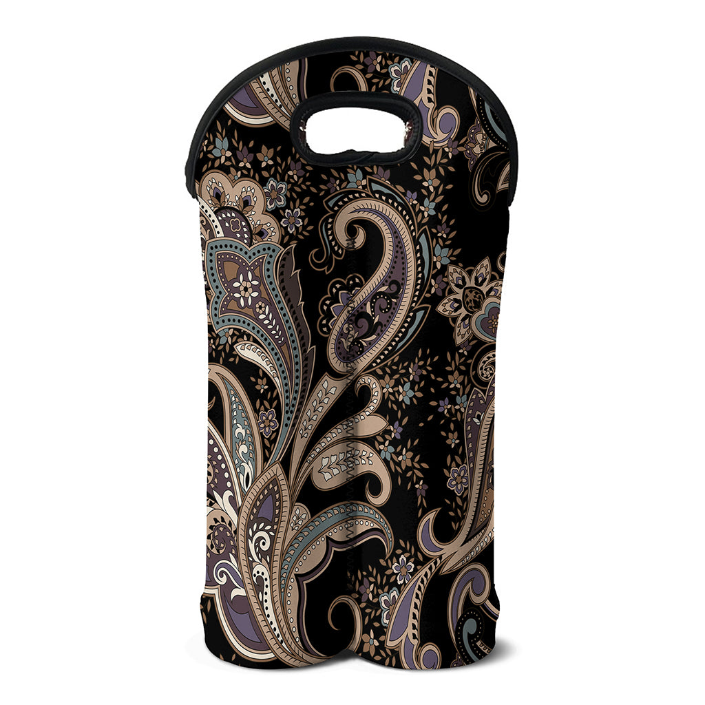 Dark Brown Paisley Pattern Print Double Neoprene Wine Tote
