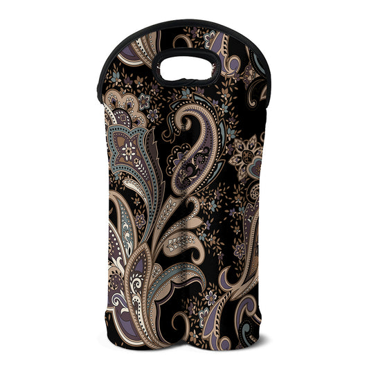 Dark Brown Paisley Pattern Print Double Neoprene Wine Tote
