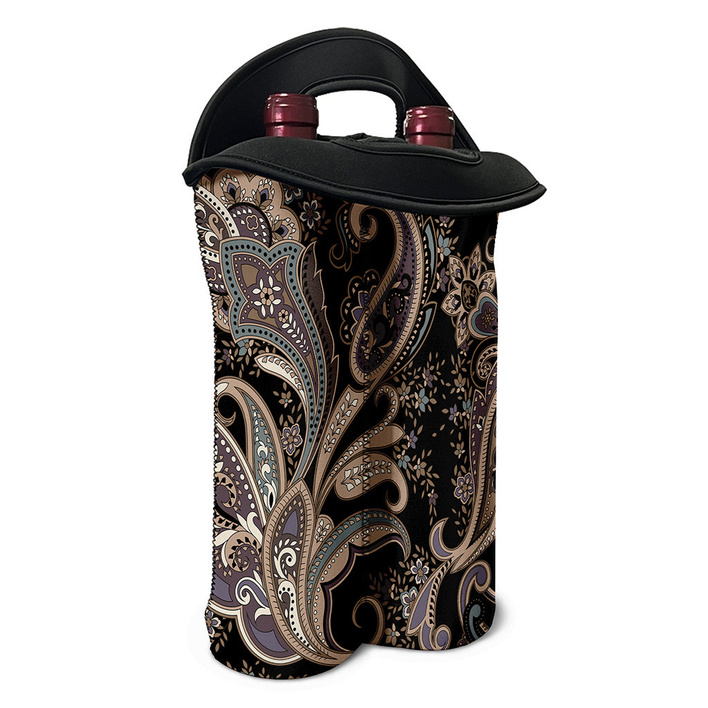 Dark Brown Paisley Pattern Print Double Neoprene Wine Tote