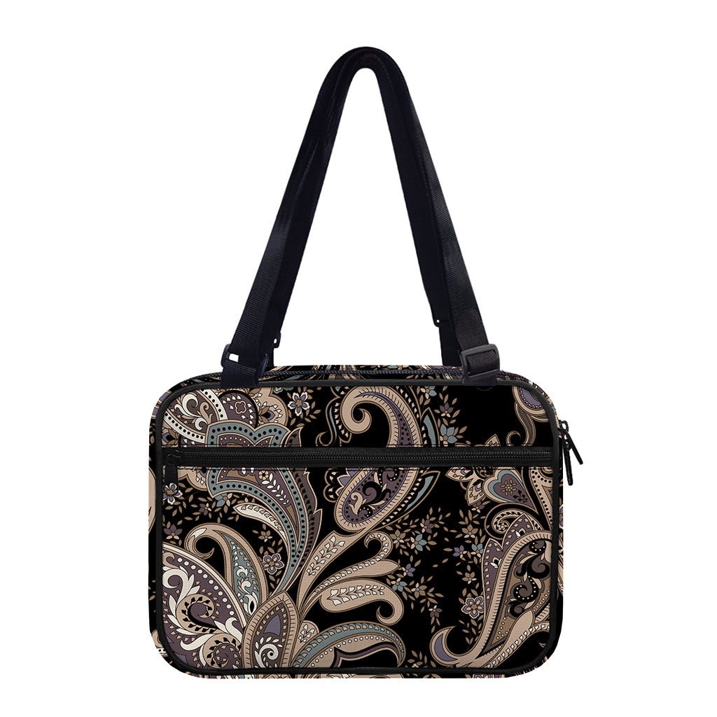 Dark Brown Paisley Pattern Print Double Strap Bible Bag