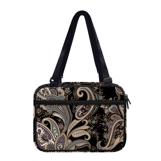 Dark Brown Paisley Pattern Print Double Strap Bible Bag