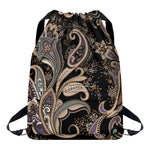 Dark Brown Paisley Pattern Print Drawstring Backpack