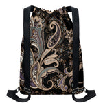 Dark Brown Paisley Pattern Print Drawstring Backpack