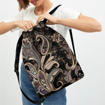 Dark Brown Paisley Pattern Print Drawstring Backpack
