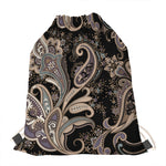 Dark Brown Paisley Pattern Print Drawstring Bag
