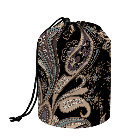 Dark Brown Paisley Pattern Print Drawstring Makeup Bag