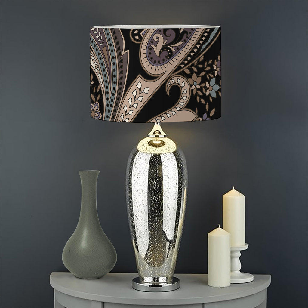 Dark Brown Paisley Pattern Print Drum Lamp Shade