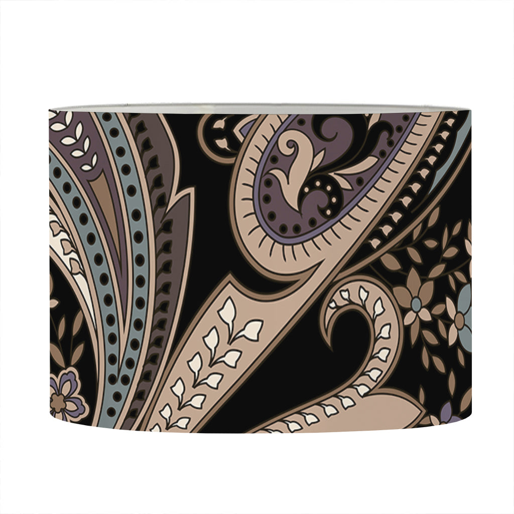 Dark Brown Paisley Pattern Print Drum Lamp Shade
