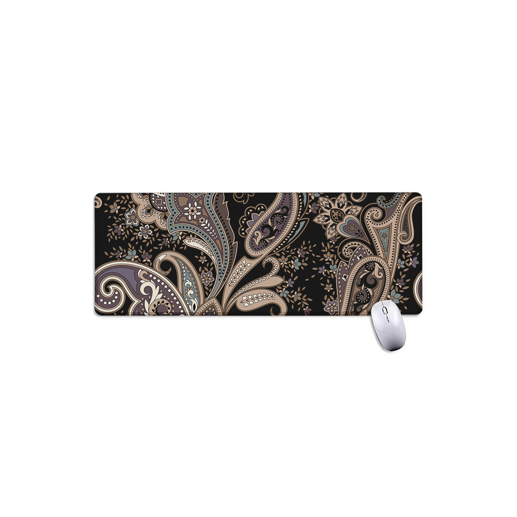 Dark Brown Paisley Pattern Print Extended Mouse Pad