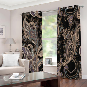 Dark Brown Paisley Pattern Print Extra Wide Grommet Curtains