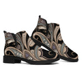 Dark Brown Paisley Pattern Print Flat Ankle Boots