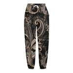 Dark Brown Paisley Pattern Print Fleece Lined Knit Pants