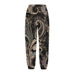 Dark Brown Paisley Pattern Print Fleece Lined Knit Pants