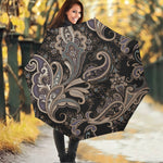 Dark Brown Paisley Pattern Print Foldable Umbrella