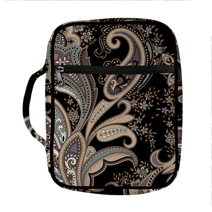 Dark Brown Paisley Pattern Print Front Pocket Bible Bag