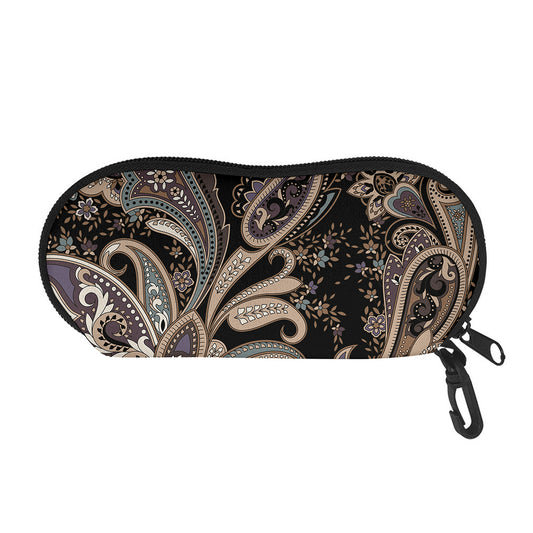 Dark Brown Paisley Pattern Print Glasses Case
