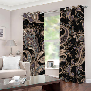 Dark Brown Paisley Pattern Print Grommet Curtains