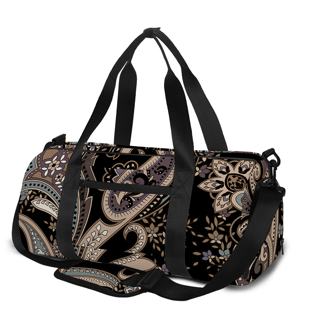 Dark Brown Paisley Pattern Print Gym Bag