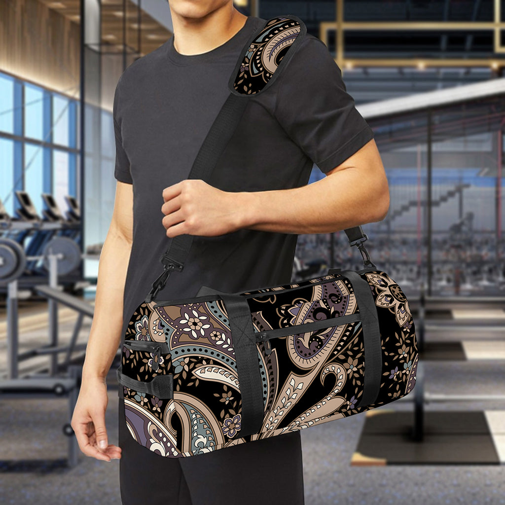 Dark Brown Paisley Pattern Print Gym Bag