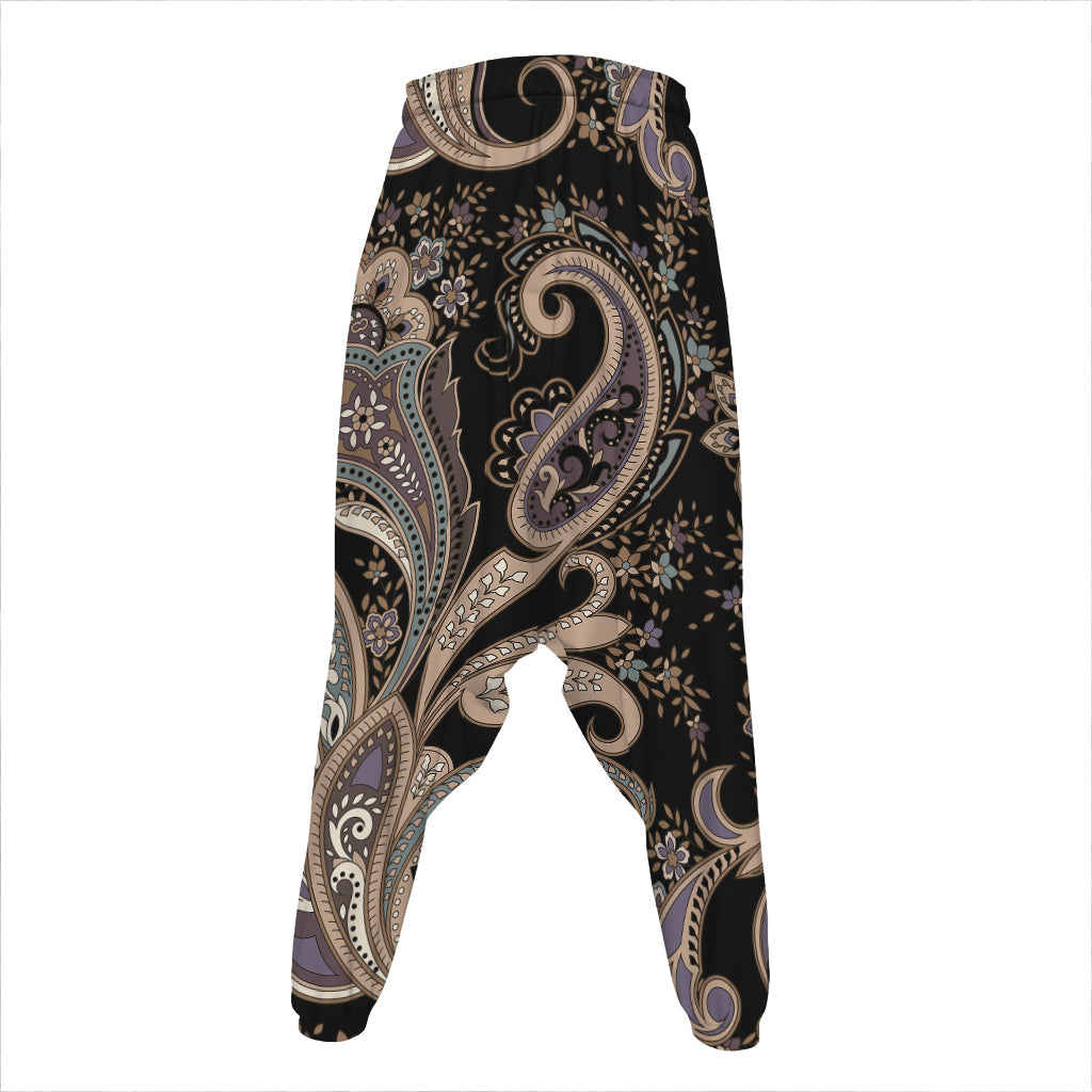 Dark Brown Paisley Pattern Print Hammer Pants
