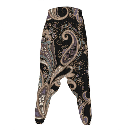 Dark Brown Paisley Pattern Print Hammer Pants