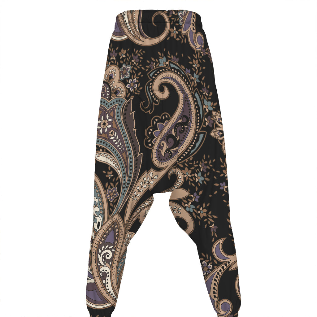 Dark Brown Paisley Pattern Print Hammer Pants