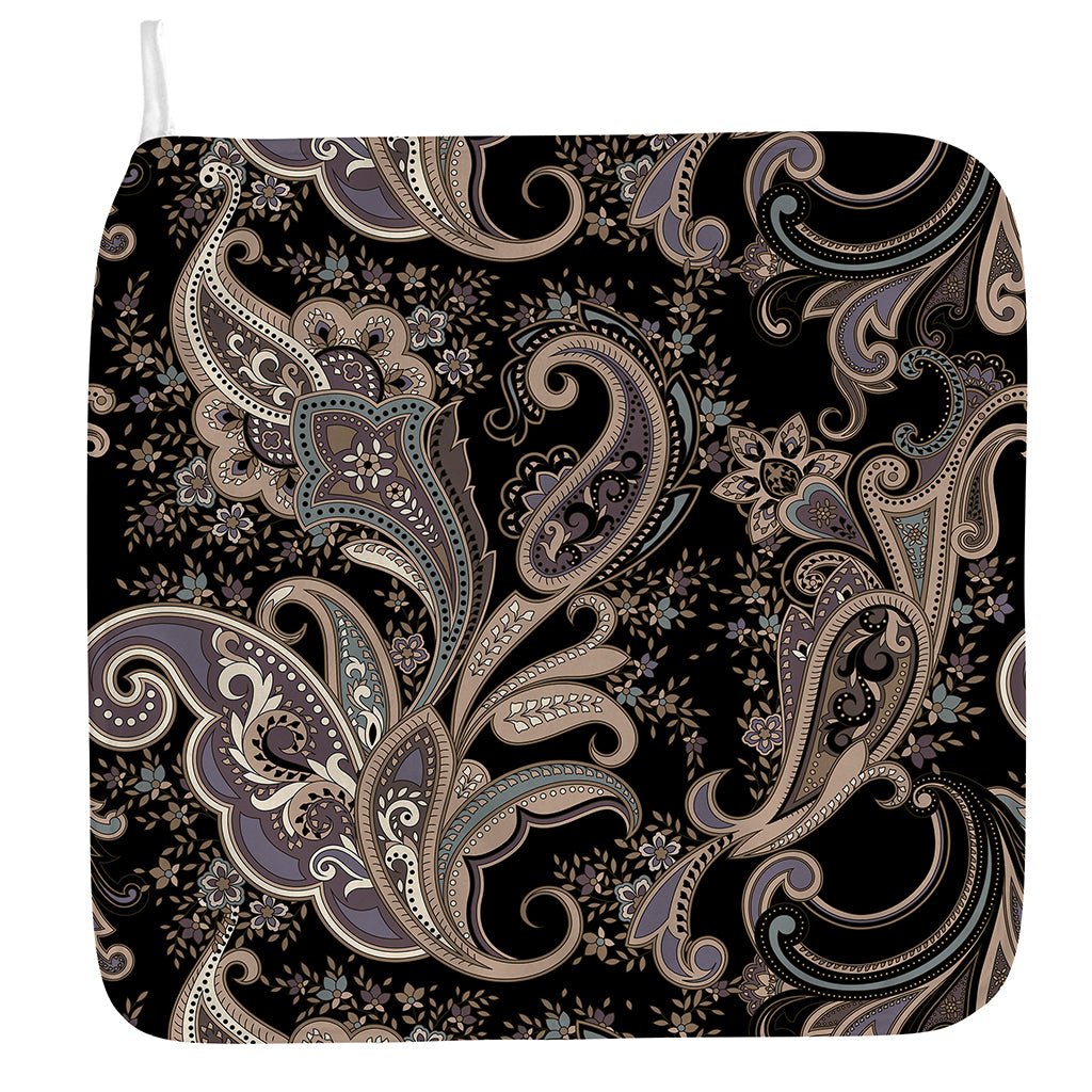 Dark Brown Paisley Pattern Print Hand Towel