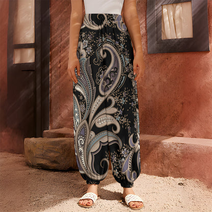 Dark Brown Paisley Pattern Print Harem Pants