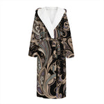 Dark Brown Paisley Pattern Print Hooded Bathrobe