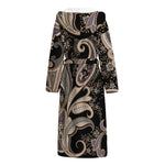 Dark Brown Paisley Pattern Print Hooded Bathrobe