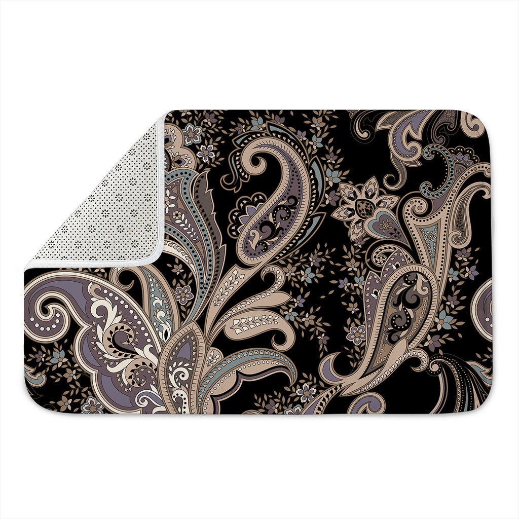 Dark Brown Paisley Pattern Print Indoor Door Mat