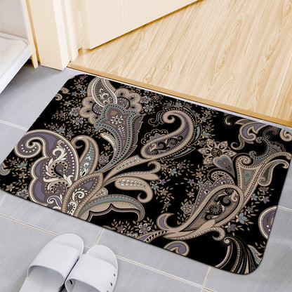 Dark Brown Paisley Pattern Print Indoor Door Mat