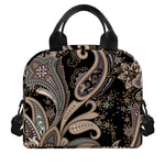 Dark Brown Paisley Pattern Print Insulated Lunch Bag